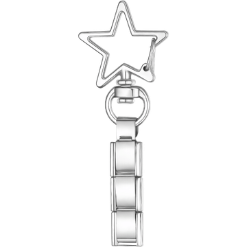 Silver Italian charm key chain with a large open star-shaped clasp at the top and a short segment of blank rectangular links below.